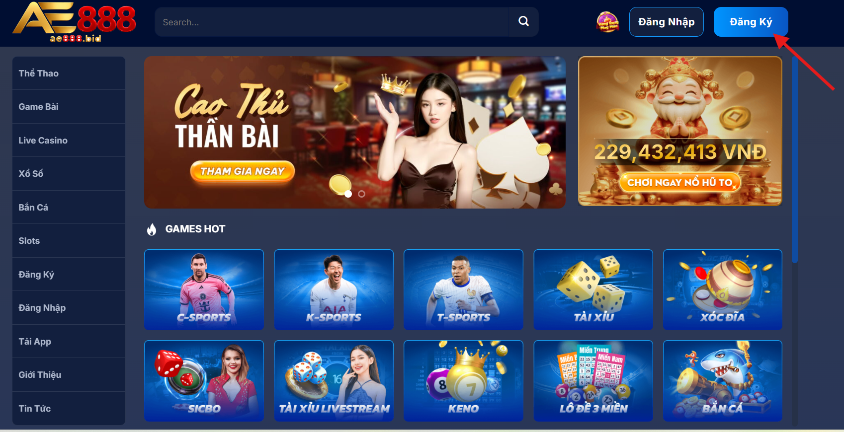 Click biểu tượng Đăng ký màu xanh ở góc phải màn hình
