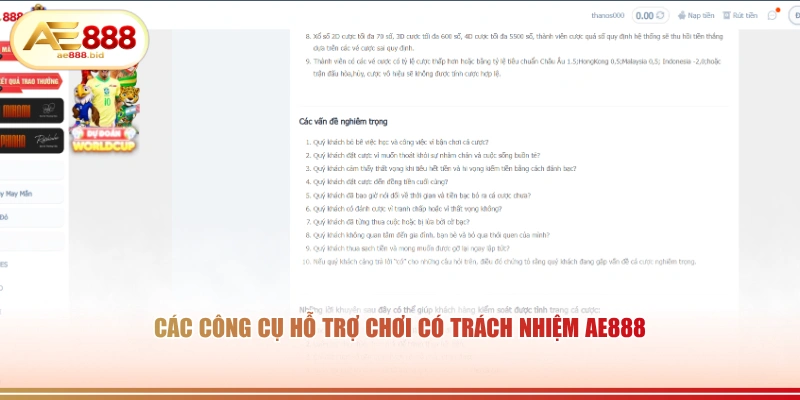 Các công cụ hỗ trợ chơi có trách nhiệm AE888