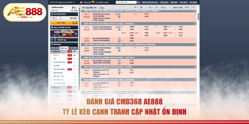 Đánh giá CMD368 AE888 tỷ lệ kèo cạnh tranh cập nhật ổn định.