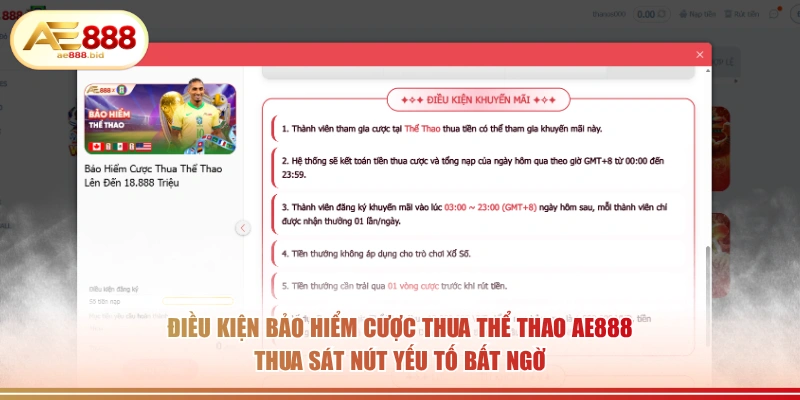 Giải Đáp Bảo Hiểm Cược Thua Thể Thao AE888 Là Gì 3 Điều kiện bảo hiểm cược thua thể thao AE888 thua sát nút yếu tố bất ngờ.