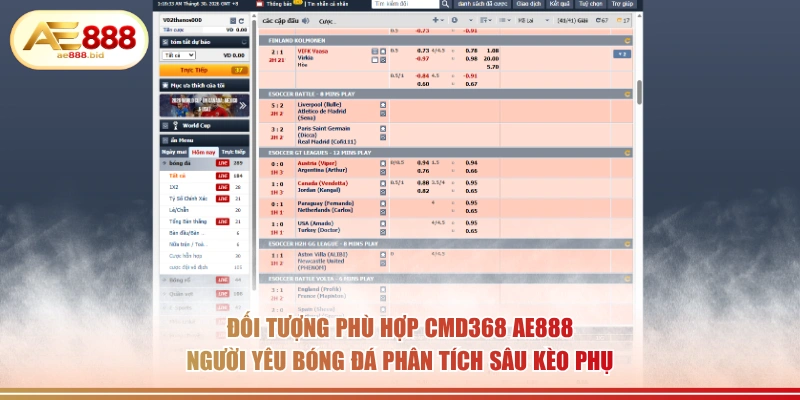 Đối tượng phù hợp CMD368 AE888 người yêu bóng đá phân tích sâu kèo phụ.