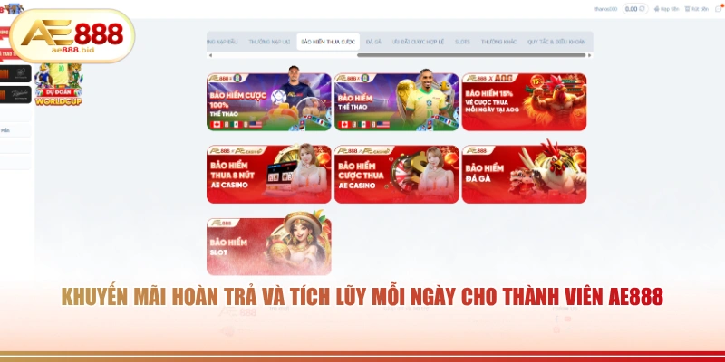 Khuyến mãi hoàn trả và tích lũy mỗi ngày cho thành viên AE888