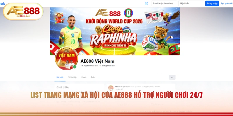 List trang mạng xã hội của AE888 hỗ trợ người chơi 24/7