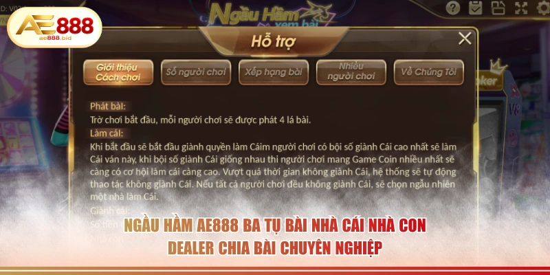 Ngầu Hầm AE888 ba tụ bài Nhà Cái Nhà Con dealer chia bài chuyên nghiệp.