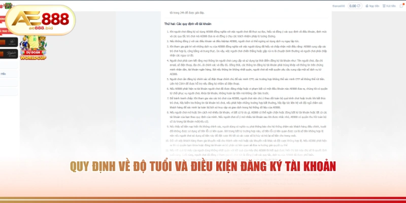 Quy định về độ tuổi và điều kiện đăng ký tài khoản