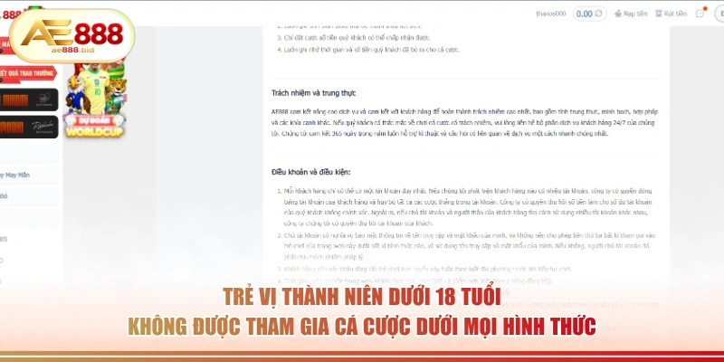 Trẻ vị thành niên dưới 18 tuổi không được tham gia cá cược dưới mọi hình thức